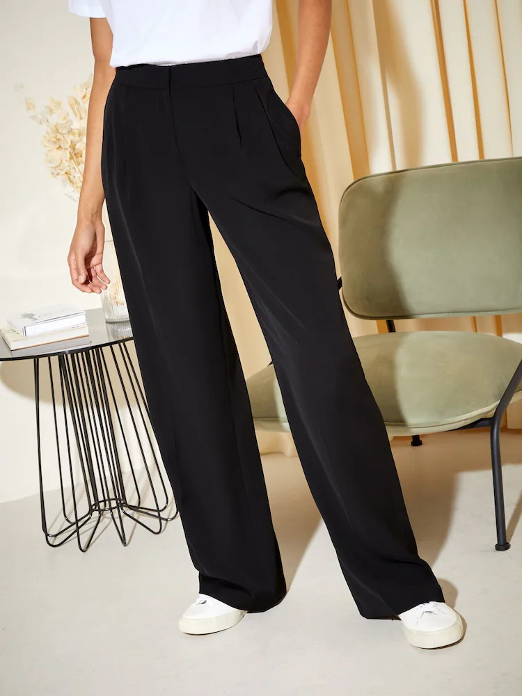 Friends Like These Black Premium Elastic Back Tailored Wide Leg Trousers | Next EU