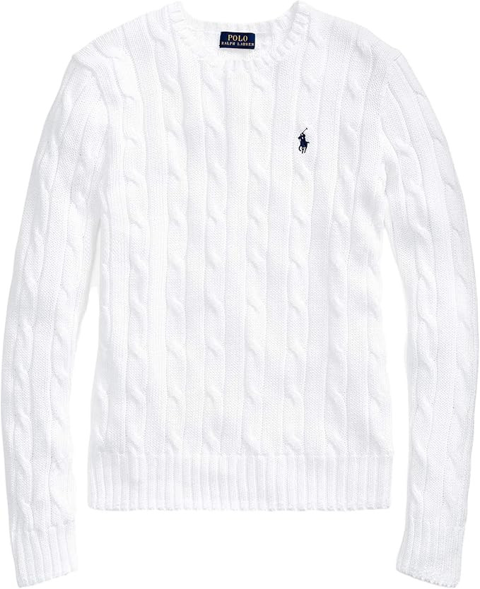 RALPH LAUREN Women's Crewneck Cable Knit Pony Logo Sweater | Amazon (US)