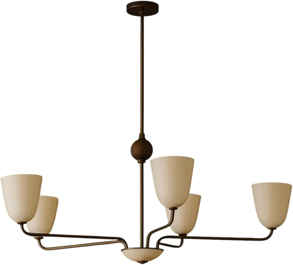 Mid-Century Modern Brass Chandelier – Shade Pendant 5 Arm Chandelier Light | Amazon (US)