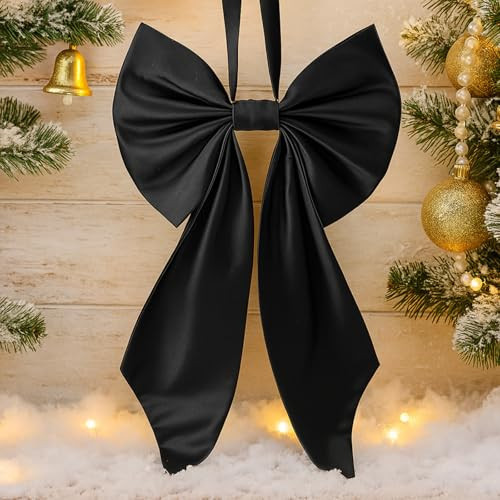 Janinka Christmas Tree Topper Bow 22, Large Bow for Decor, Birthday Party Backdrop, Ribbon Hanging Decor for Christmas Room Backdrop Wedding Party Coquette Room Decorations(Black,Polyester) | Amazon (US)