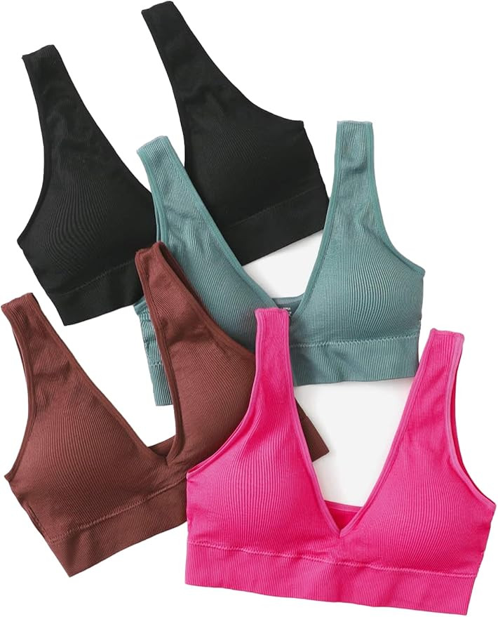 Floerns Women's 4 Piece Sports Bras High Support Workout Running Yoga Bras | Amazon (US)
