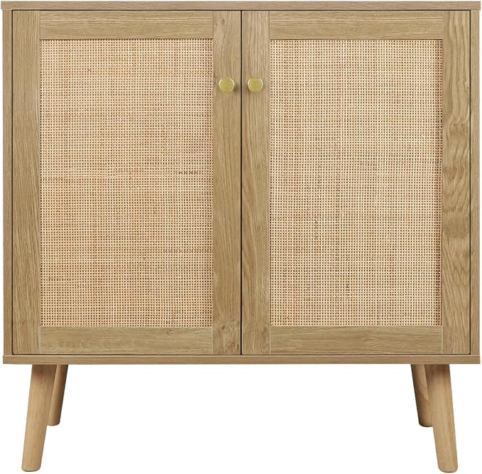 Anmytek Rattan Cabinet, 2 Door Sideboard Buffet Cabinet with Adjustable Shelf Wood Storage Cabine... | Amazon (US)