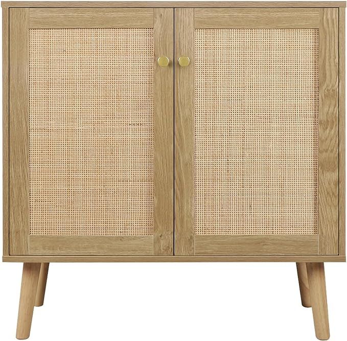 Anmytek Rattan Cabinet, 2 Door Sideboard Buffet Cabinet with Adjustable Shelf Wood Storage Cabine... | Amazon (US)