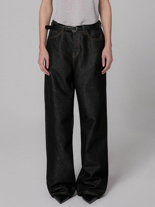 [9437/논이염] 유니섹스 와이드 블랙 셀비지 투버튼 데님팬츠 | (주)더블유컨셉코리아/W Concept(KR)