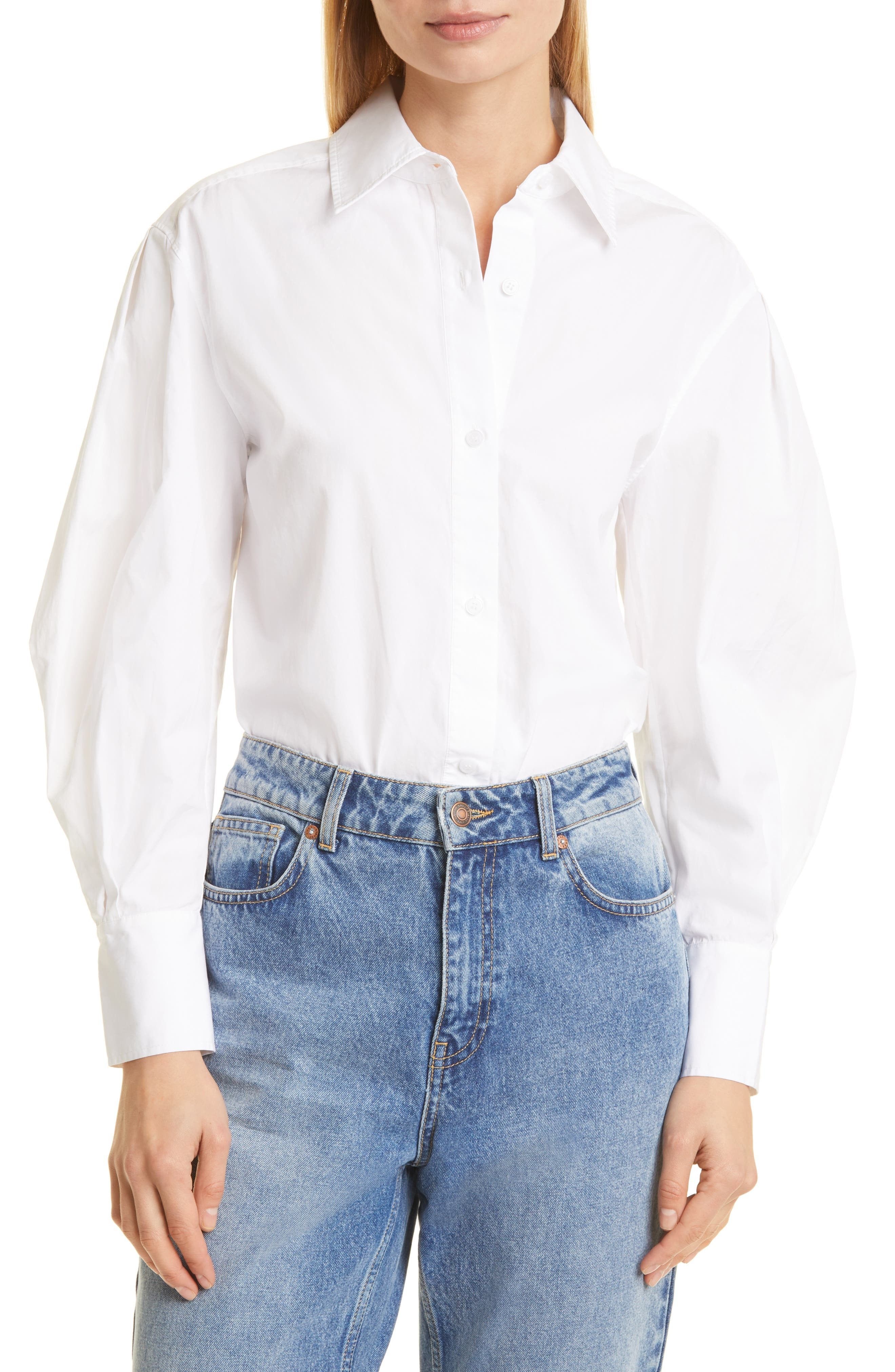 Nordstrom Signature Oversize Long Sleeve Cotton Blouse in White at Nordstrom, Size Small | Nordstrom