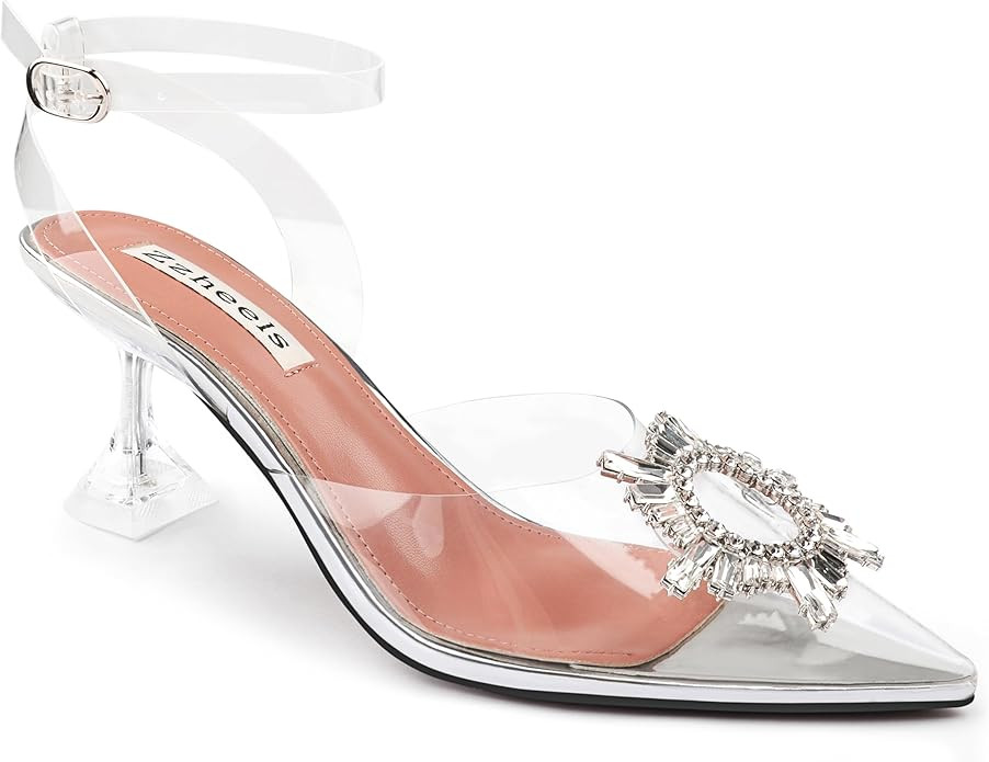 Zzheels Women's High Heel Crystal Slingback Pumps Pointed Toe Strappy Sandals for Party Dating | Amazon (US)