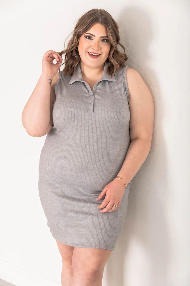 Want The Best Grey Collared Ribbed Knit Dress FINAL SALE | Pink Lily