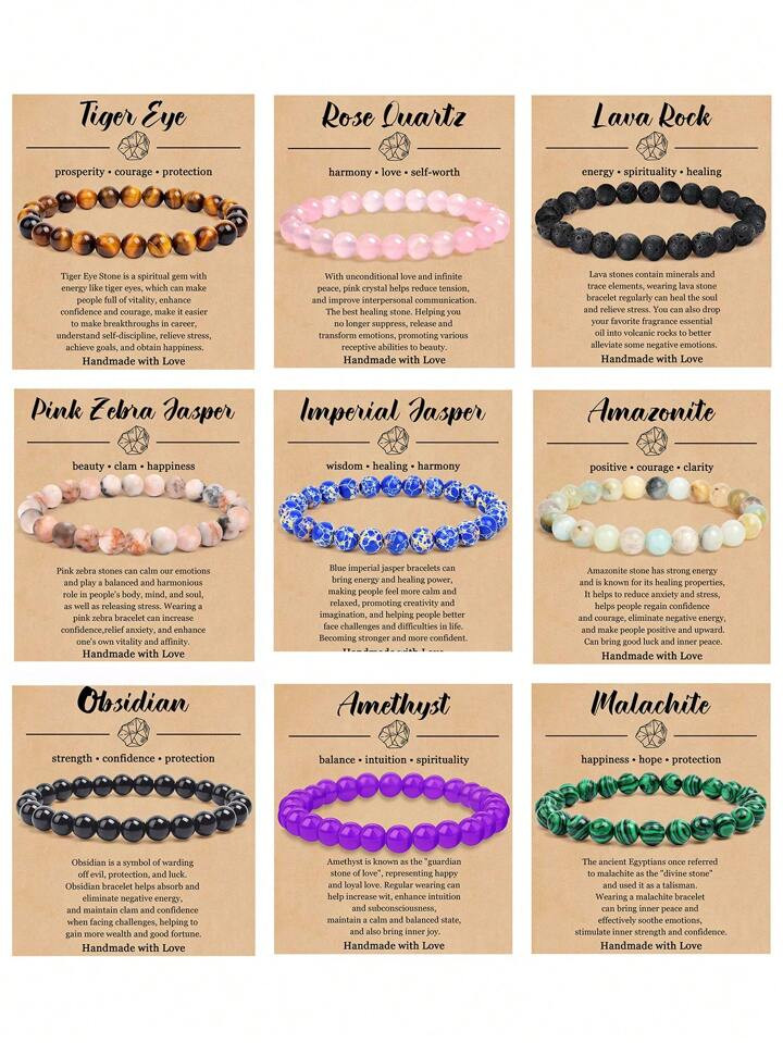 1PCS Natural Crystal Bracelets for Women Men - 8mm Semi-Precious Gemstone Beaded Bracelets, Round... | SHEIN