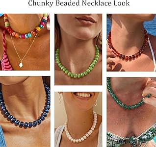 Amazon.com: HolidayQbee Beaded Necklace for Women Boho Bead Chunky Necklace Big Bead Necklace Fas... | Amazon (US)