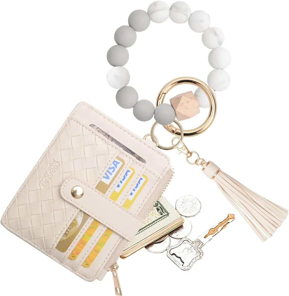 Wristlet Bracelet Keychain Pocket Credit Card Holder Purse,Tassel Keychain Silicone Beaded Bangle... | Amazon (US)