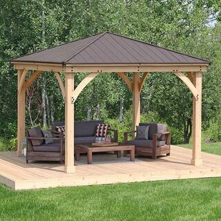 Yardistry Meridian 12 ft. x 12 ft. Premium Cedar Outdoor Patio Shade Gazebo with Architectural Po... | The Home Depot