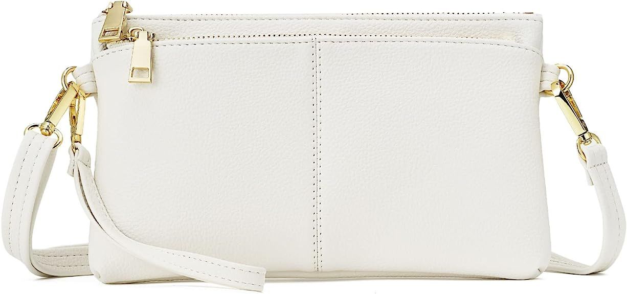 Triple Zip Small Crossbody Bag Lightweight Purses Vegan Leather Wristlet Clutch, Includes Adjusta... | Amazon (US)