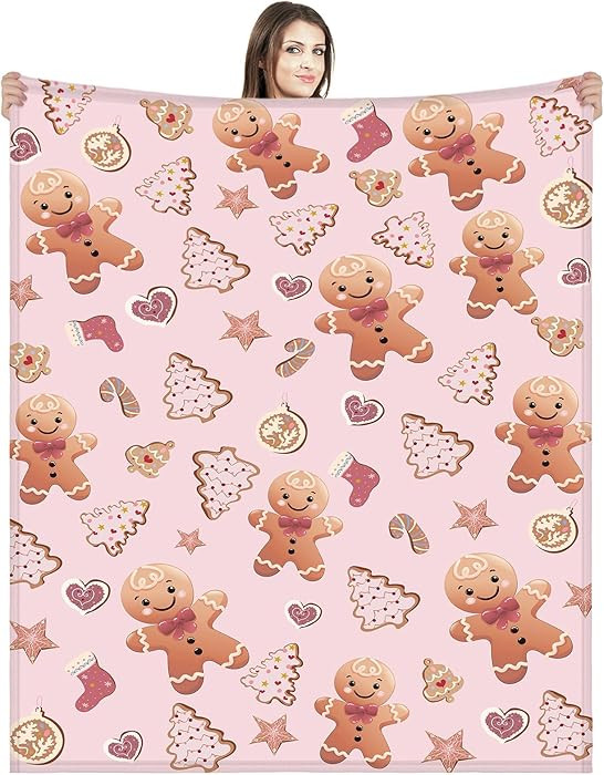 Buryeah Christmas Pink Gingerbread Blankets Christmas Throw Blanket 60 x 50 Inches Star Candy Can... | Amazon (US)