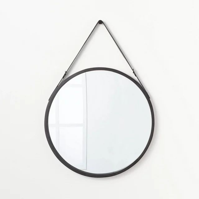 26" Wood Mirror with Pleather Strap Hanger Black - Threshold designed with Studio McGee | Walmart (US)