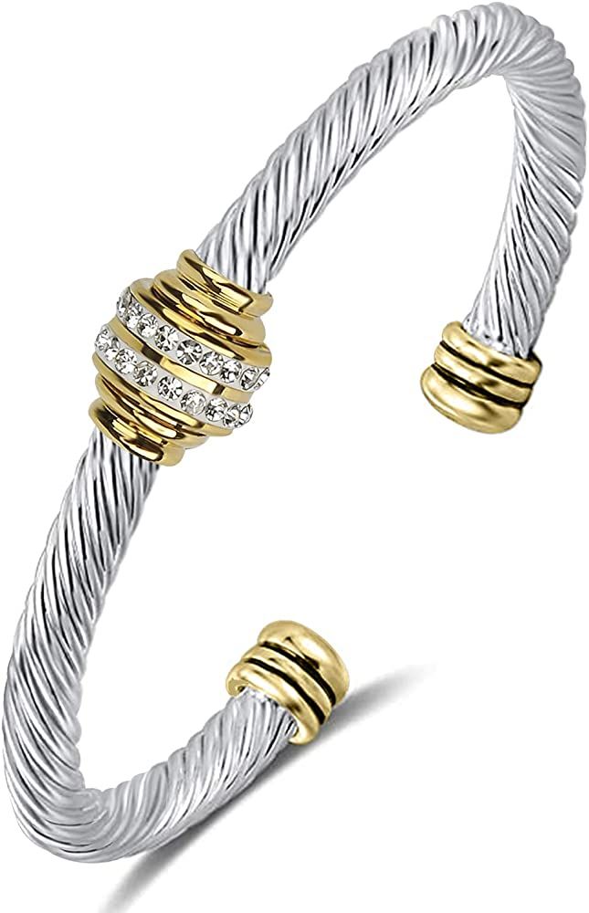 Tiyad Cable Bracelet Stainless Steel Vintage Twisted Wire Composite Open Bangle Bracelet, Adjustable | Amazon (US)