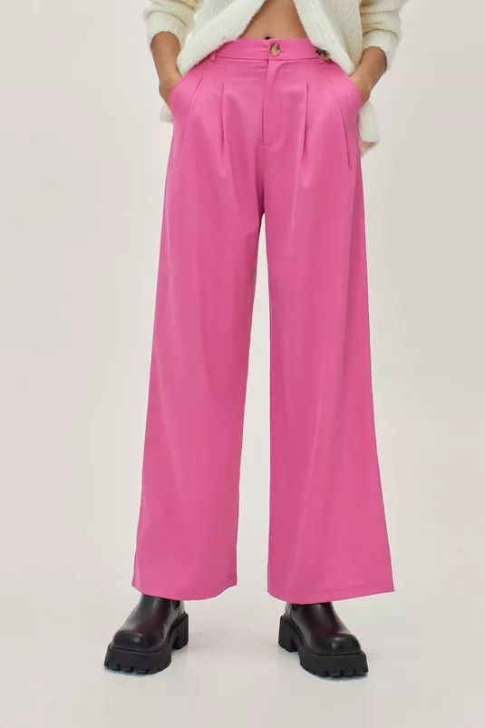 High Waisted Wide Leg Dart Detail Tailored Pants | Nasty Gal (US)