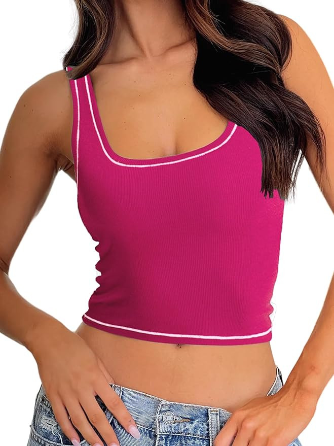 Danysu Women Rib Tank Top Padded Workout Top Square Neck Crop Tank Fitted Basic Cami Tops | Amazon (US)