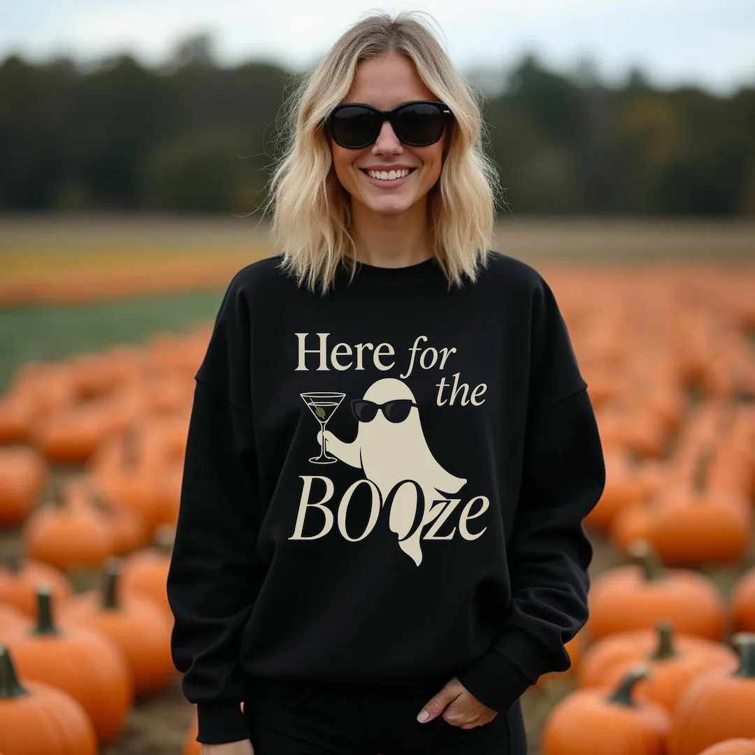 Here for the Booze Ghost Sweatshirt, Halloween Graphic Sweatshirt, Women's Spooky Crewneck, Fall ... | Etsy (US)
