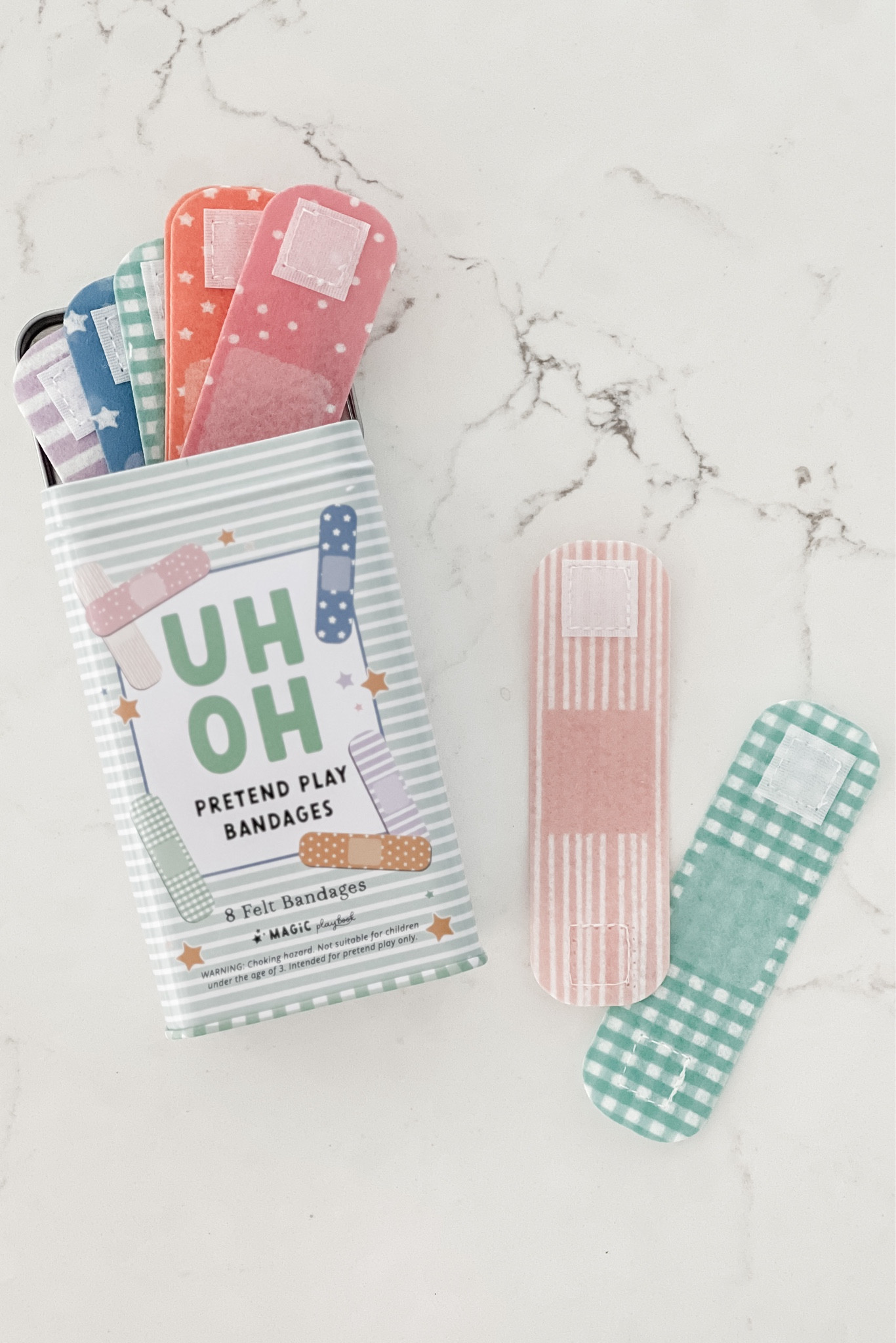 I think this is such a fun and cute idea for little ones — great for dramatic play with dolls or stuffies and the set comes with a small canvas pouch for travel. Especially cute for #LTKtoddlers exploring the concept of “boo boos”. 🩹🩺😂

#LTKkids