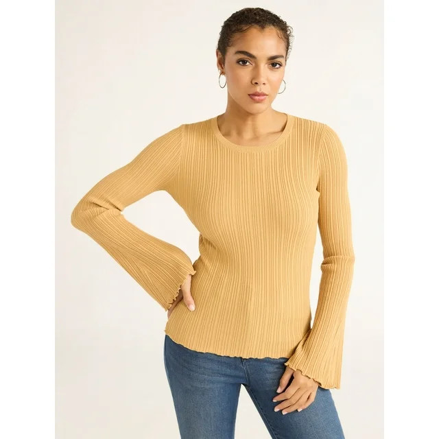Sofia Jeans Women's Ribbed Sweater with Long Bell Sleeves, Lightweight, Sizes XS-XXL | Walmart (US)