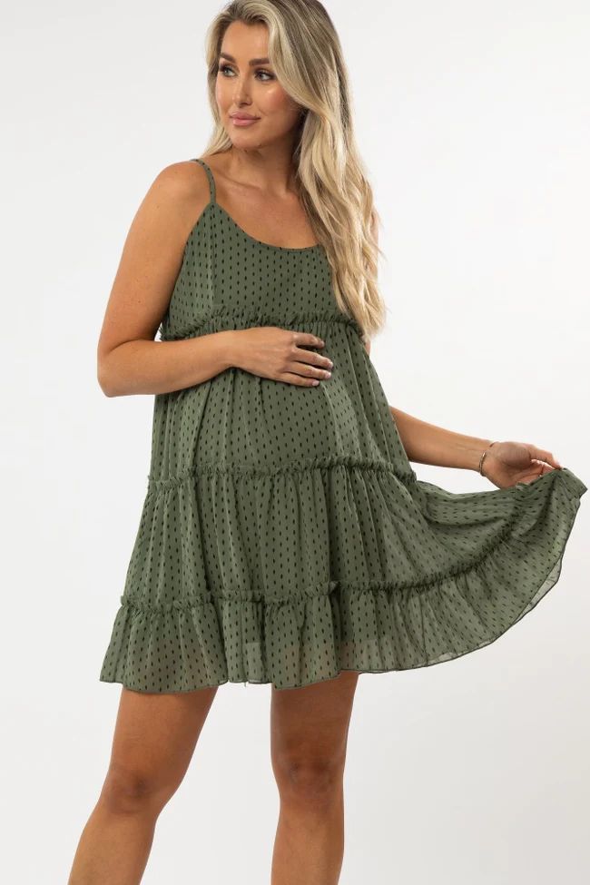 Olive Polka Dot Ruffle Tiered Maternity Dress | PinkBlush Maternity