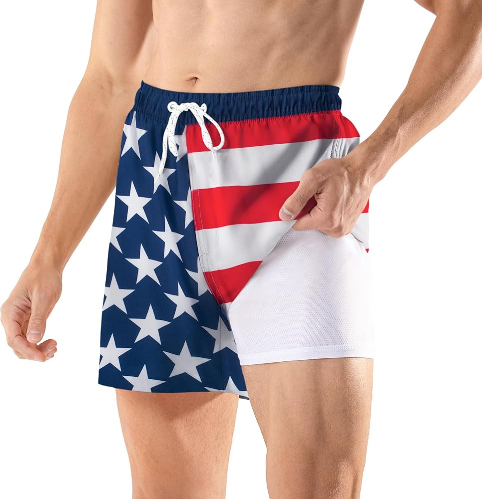 BRISIRA Mens Swim Trunks 5" Compression Liner Bathing Suit Men Beach Swim Shorts UPF50+ 4-Way Str... | Amazon (US)