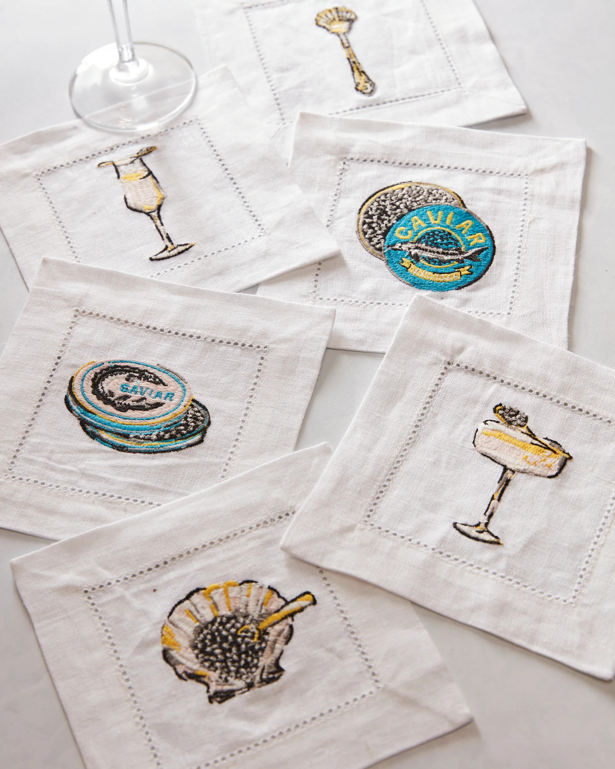 Champagne & Caviar - Cocktail Napkins Set Of 6 - Cloud | Printfresh