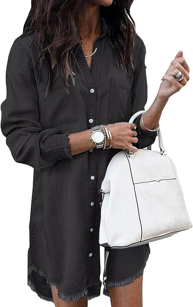 Zilcremo Denim Shirt Dresses Jean Dress Button Down Casual | Amazon (US)