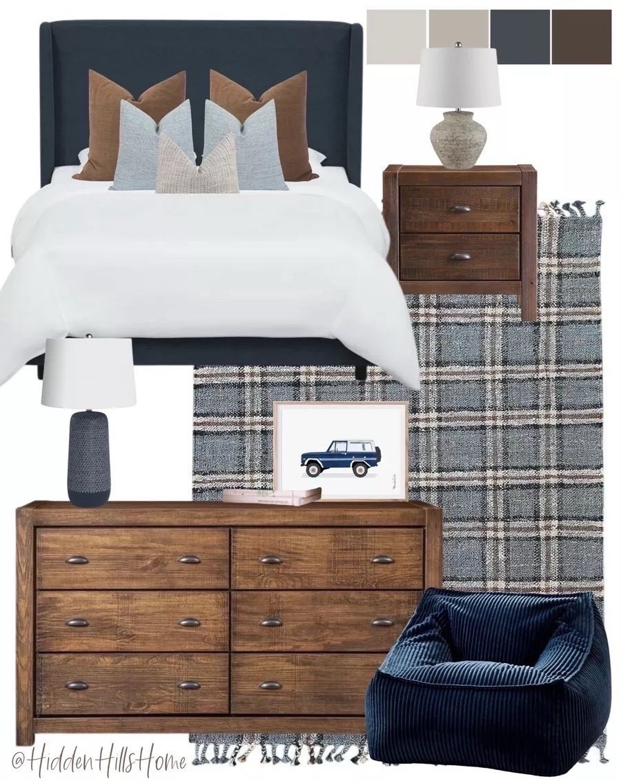 Modern transitional boys bedroom mood board, boys room design ideas; blue and brown boys bedroom, boys room mood board #boys #blue 




#LTKSaleAlert #LTKHome #LTKKids