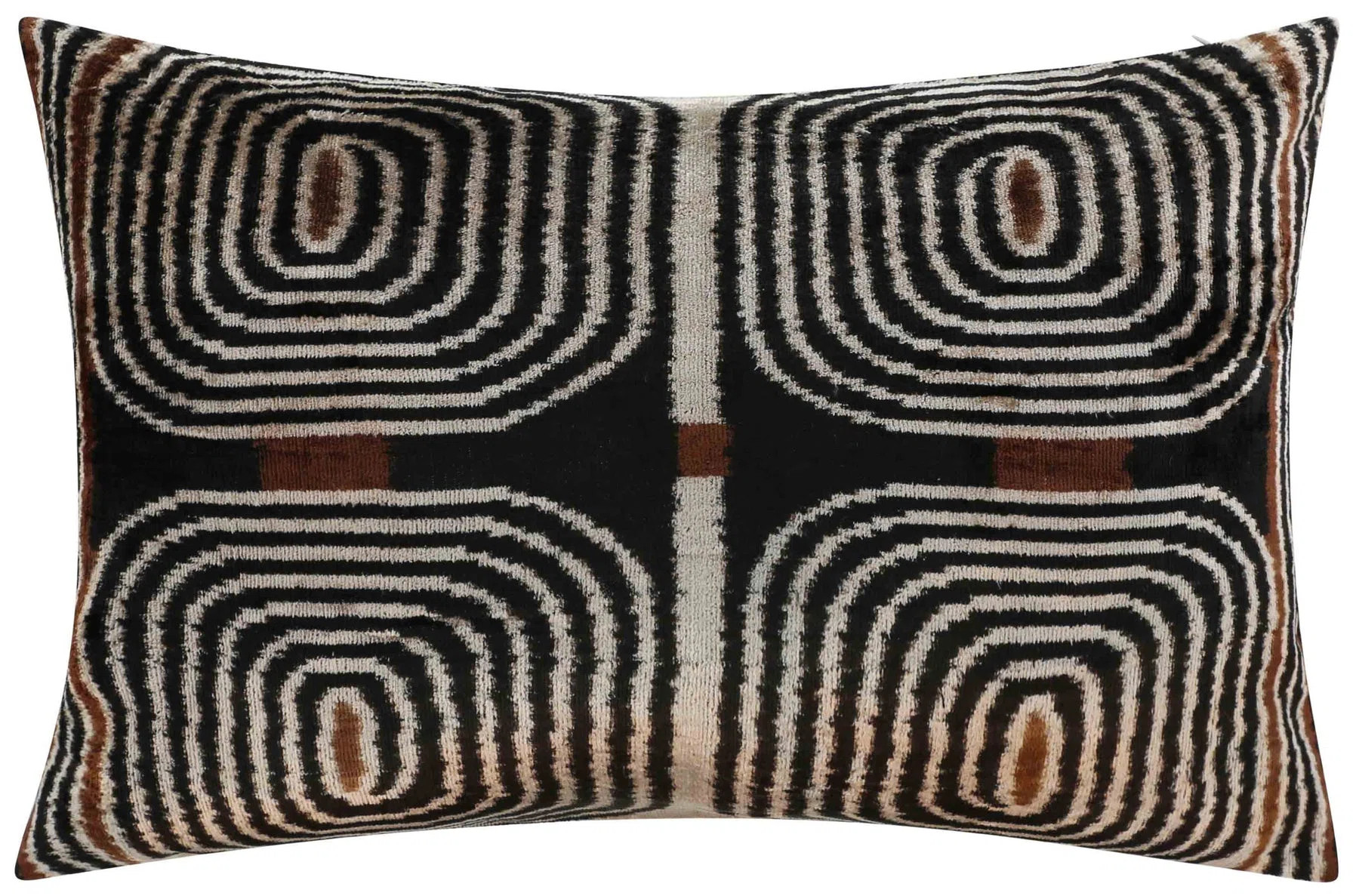 Handmade Modern Geometric Silk Velvet Throw Pillow - 16X24, Black And Cream With Down Feather Ins... | Wayfair North America