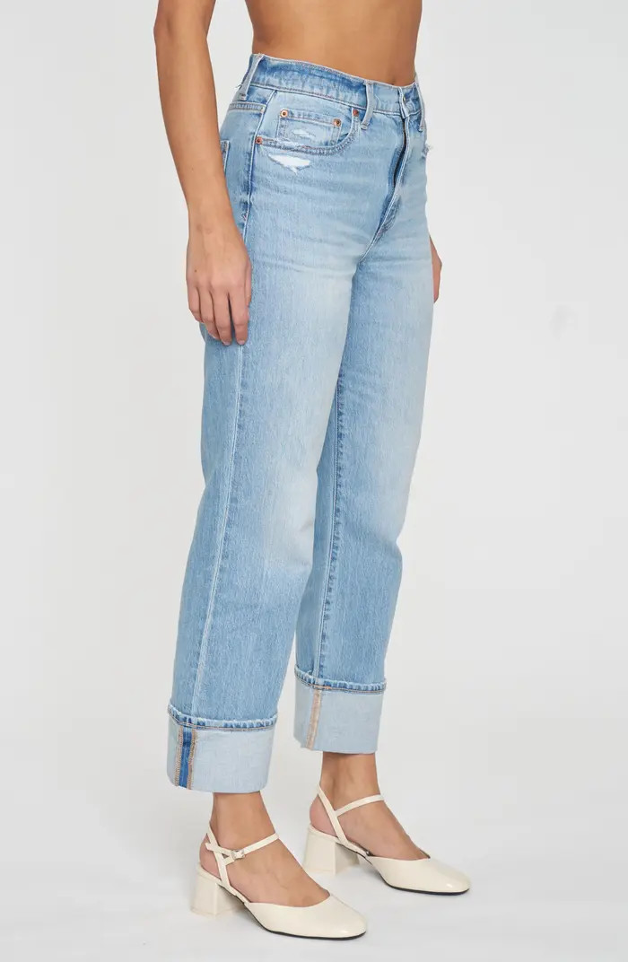 Sundaze High Waist Cuff Crop Straight Leg Jeans | Nordstrom