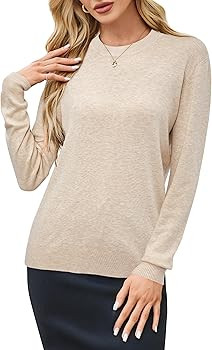 Arach&Cloz Women Fall Fashion Wool Blend Soft Sweater 2024 Long Sleeve Crew Neck Business Casual ... | Amazon (US)