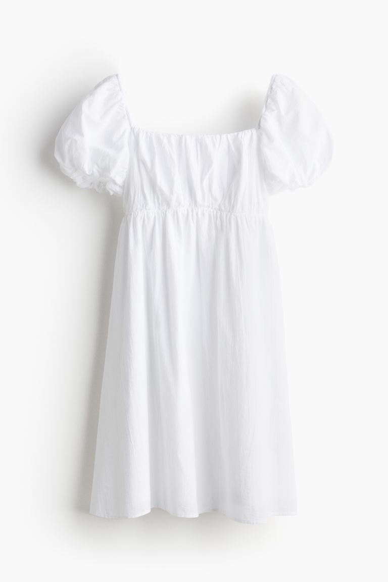 Puff-sleeved Babydoll Dress - White - Ladies | H&M US | H&M (US + CA)