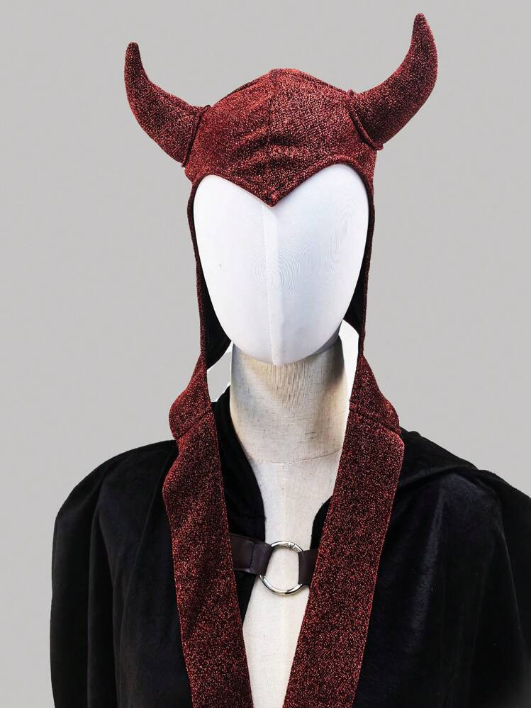 1pc Shiny Burgundy Long Cord Faux Horn Elastic Hat, Halloween Carnival Stage Performance Costume | SHEIN