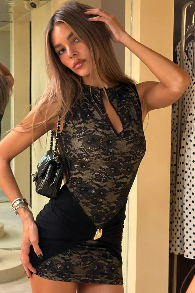 Say Less Sheer Lace Bodycon Mini Dress | Windsor Stores