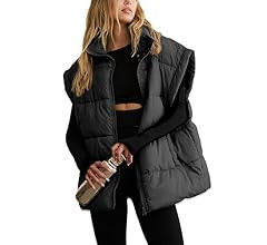 APAFES Women Winter Oversized Puffer Vest Lightweight Stand Collar Flysleeve Insulated Padded Puf... | Amazon (US)