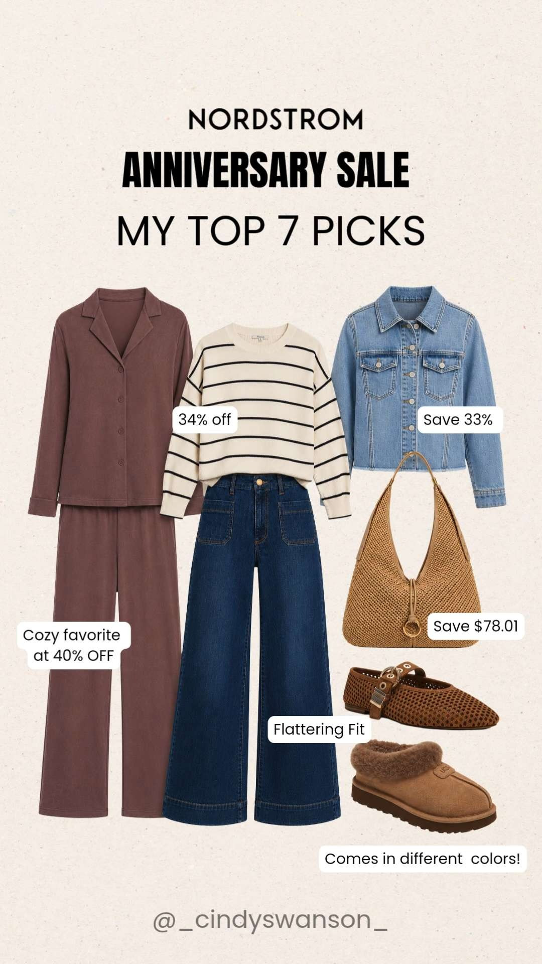 These are my top 7 picks from the Nordstrom Anniversary Sale! From cozy loungewear and flattering denim to timeless layers, everyday flats, and the season’s must-have accessories, these are the pieces I think are worth grabbing before they sell out.

💡 LTK MADE EASY
❤️ Heart = Support my posts!
🔖 Save = Get sale & restock alerts
📋 Lists = Keep favorites organized
📲 Share = Send lists and products to a friend. Hello, Christmas List!
💬 Comment = Ask me anything about what I’m wearing.:-) 

 #LTKootd #LTKOver40 #LTKSaleAlert
