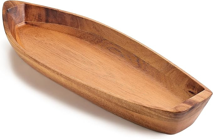 Lucky Boat Serving Tray, Acacia Solid Wood Interesting Shape Plate for Serving Desserts, Fruit, S... | Amazon (US)