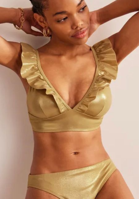 Gold bikini, ruffle bikini, 2 piece swimsuit 

#LTKunder100 #LTKunder50 #LTKswim