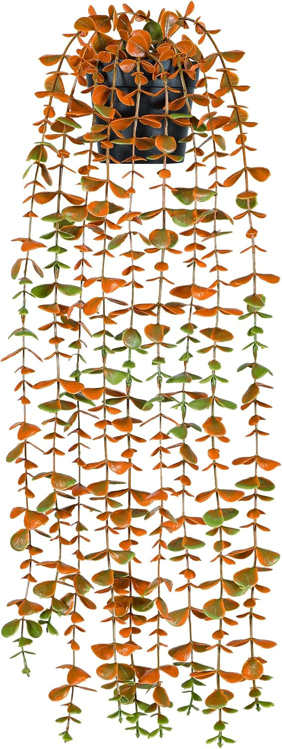Der Rose 1Pcs Fake Fall Plants Hanging Orange Artificial Potted Faux Eucalyptus Plant Decorations for Fall Thanksgiving Bathroom Table Centerpiece Wall Kitchen Room Decor Indoor and Outdoor | Amazon (US)