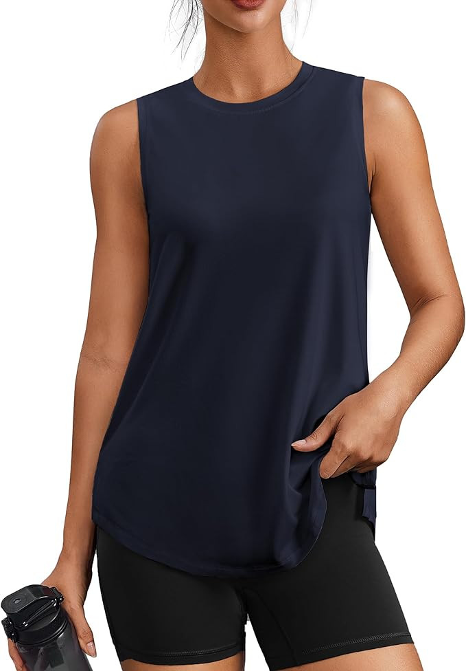 PINSPARK Workout Tops for Women Sleeveless Athletic Tank Tops UPF 50+ Running Tanks with Side Sli... | Amazon (US)