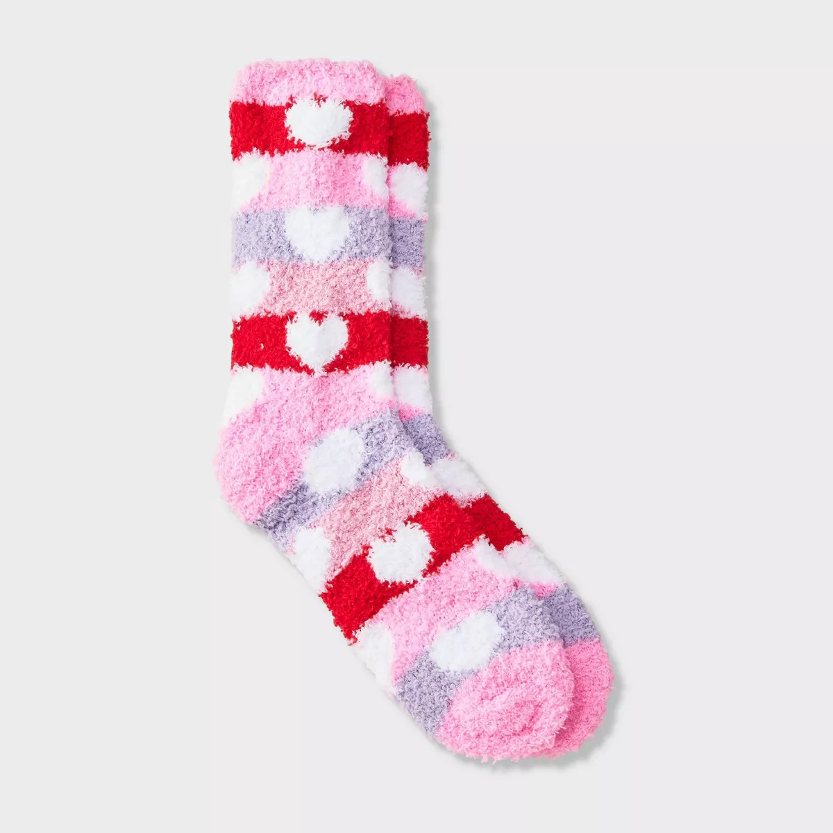 Women's Stripey Hearts Valentine's Day Cozy Crew Socks - Pink/Red/Purple 4-10 | Target