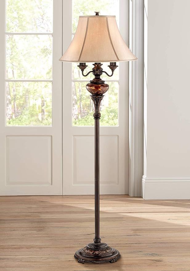 Traditional Standing Floor Lamp Multi 4-Light 63" Tall Antique Bronze Copper Gold Tortoise Glass ... | Amazon (US)
