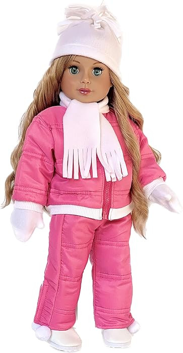 Let It Snow - 7 Piece 18 inch Doll Outfit - Complete Snowsuit - Pink Snow Pants, Jacket, White Tu... | Amazon (US)