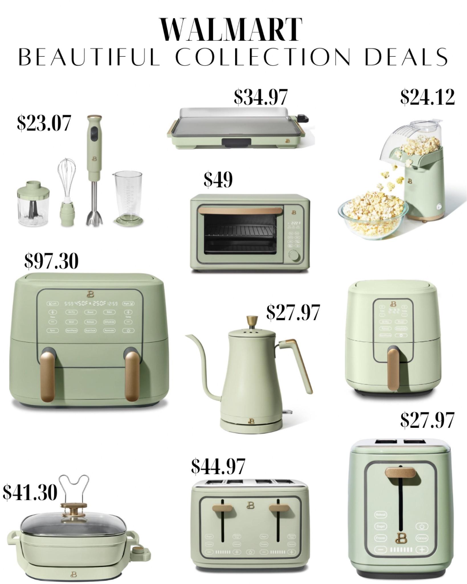 Walmart Deals Holiday Kickoff! Drew Barrymore Beautiful Collection in the color Sage Green is on sale during deal days! Perfect for that new kitchen makeover for the upcoming holidays or a great gift! 

Walmart deals, gift idea

#LTKfindsunder100 #LTKHolidaySale #LTKsalealert