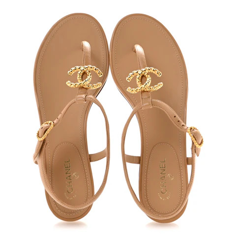 Chanel Lambskin CC Logo Thong Sandals 39 Light Brown 1905580 | FASHIONPHILE (US)