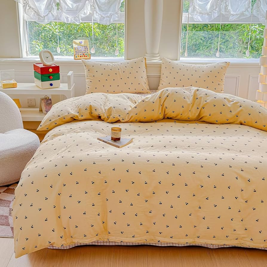 BlueBlue Cherry Duvet Cover Set Queen 100% Cotton Soft Lightweight Gauze Bedding Dark Gray Black ... | Amazon (US)