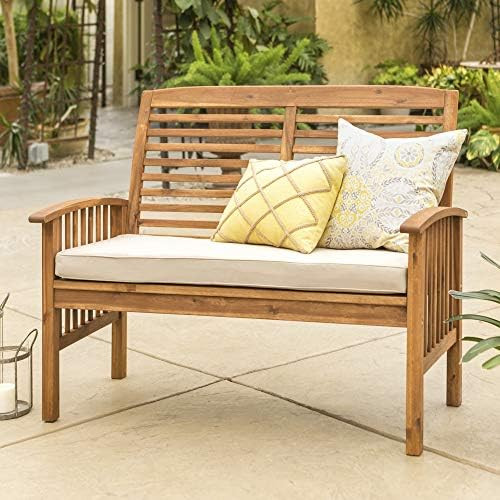 Walker Edison Rendezvous Modern Solid Acacia Wood Patio Loveseat with Cushions, 47 Inch, Brown | Amazon (US)