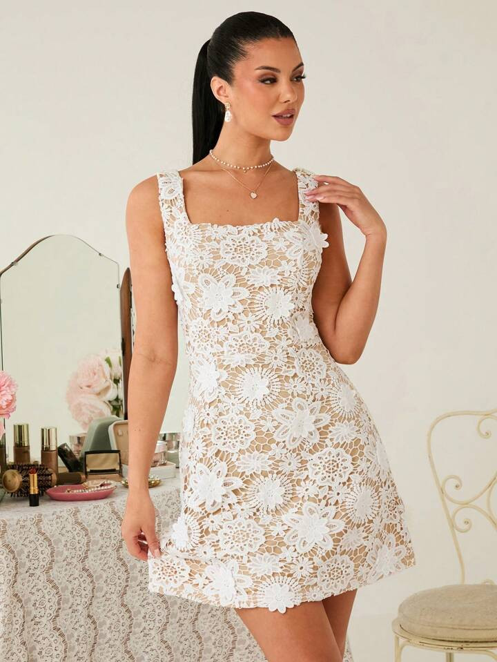 Enchnt Vestido de mujer sin mangas de cuello cuadrado, diseño de moda simple, apto para el veran... | SHEIN