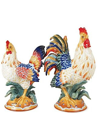 Fitz and Floyd Ricamo Collection Rooster and Hen Figurines Set of 2 | Dillard's